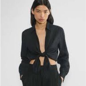 Aritzia Babaton Connection Linen Tie-Front Blouse